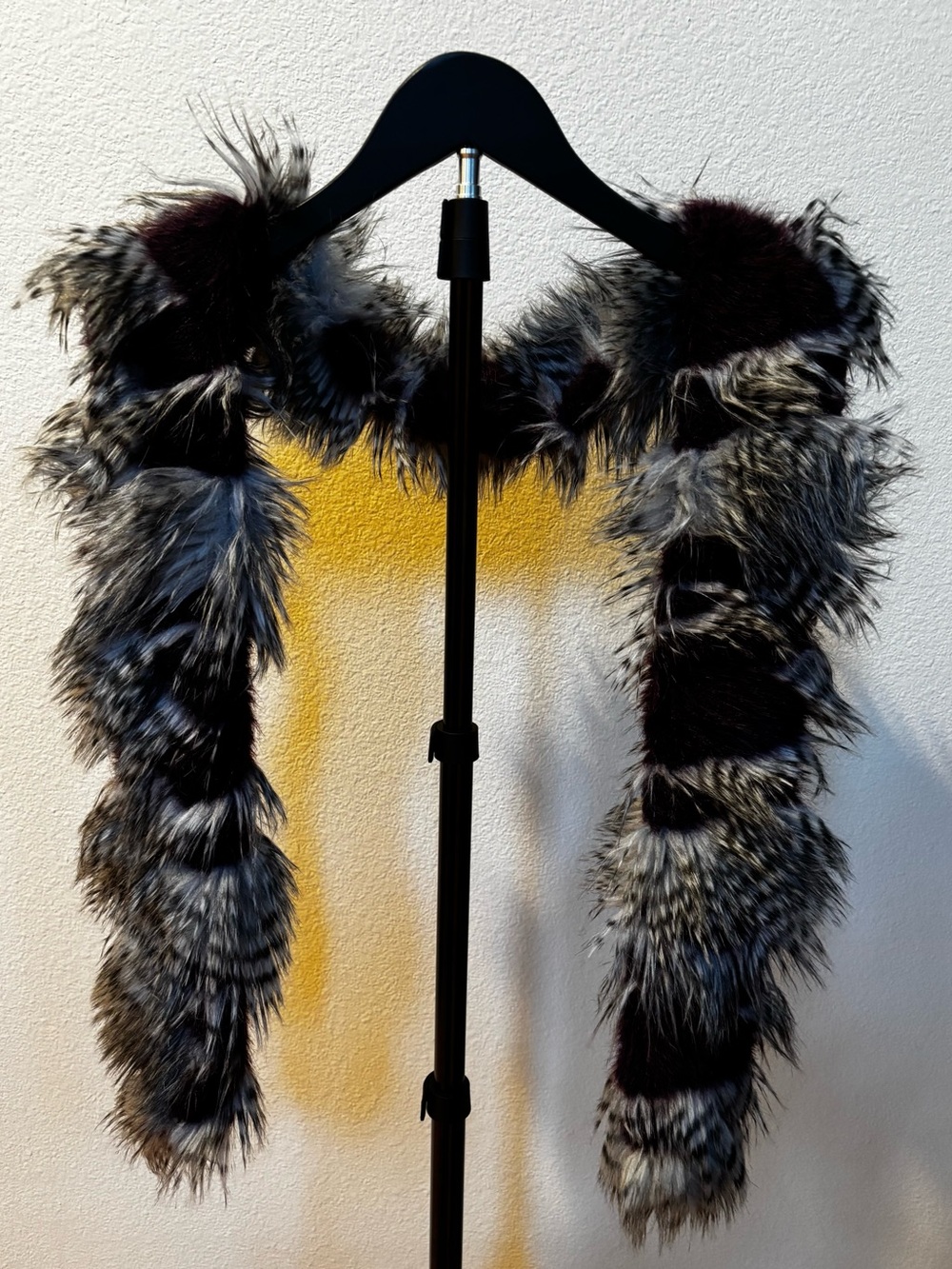 Faux Fur Scarf Stole in dark burgundy, black, & Silver